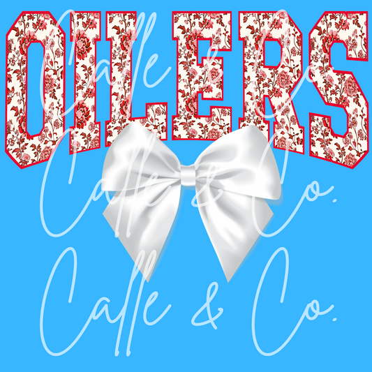 BLUE FLORAL OILERS BOW